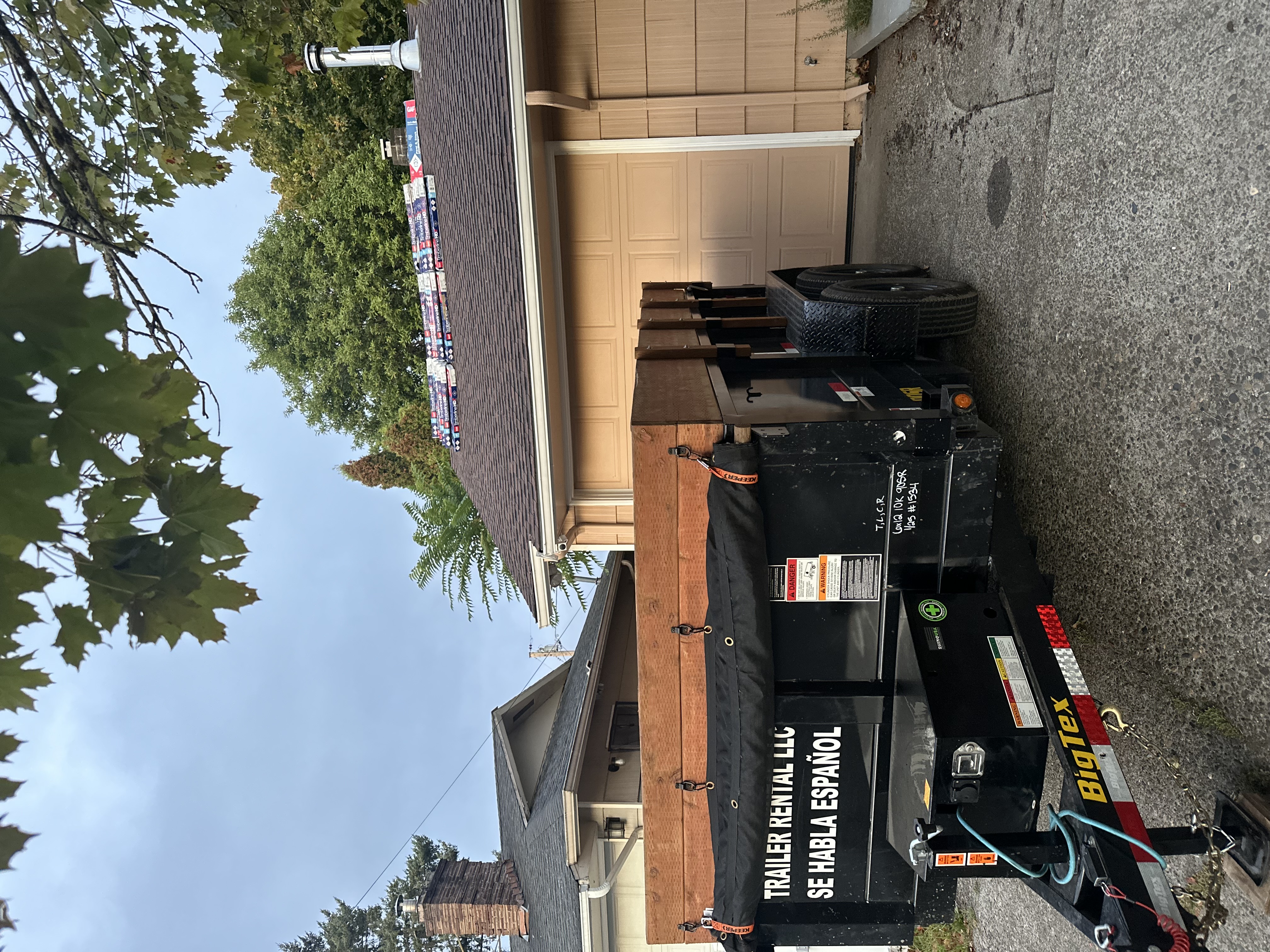 6x12 dump trailer rental Portland OR — Unit 1 front view with wood side boards